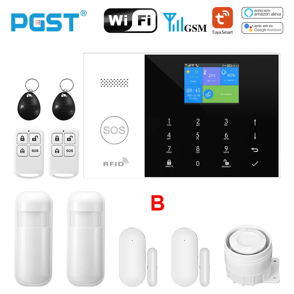 PGST Tuya Smart GSM & WiFi Home Alarm System โ Wireless Security with App & Voice Control