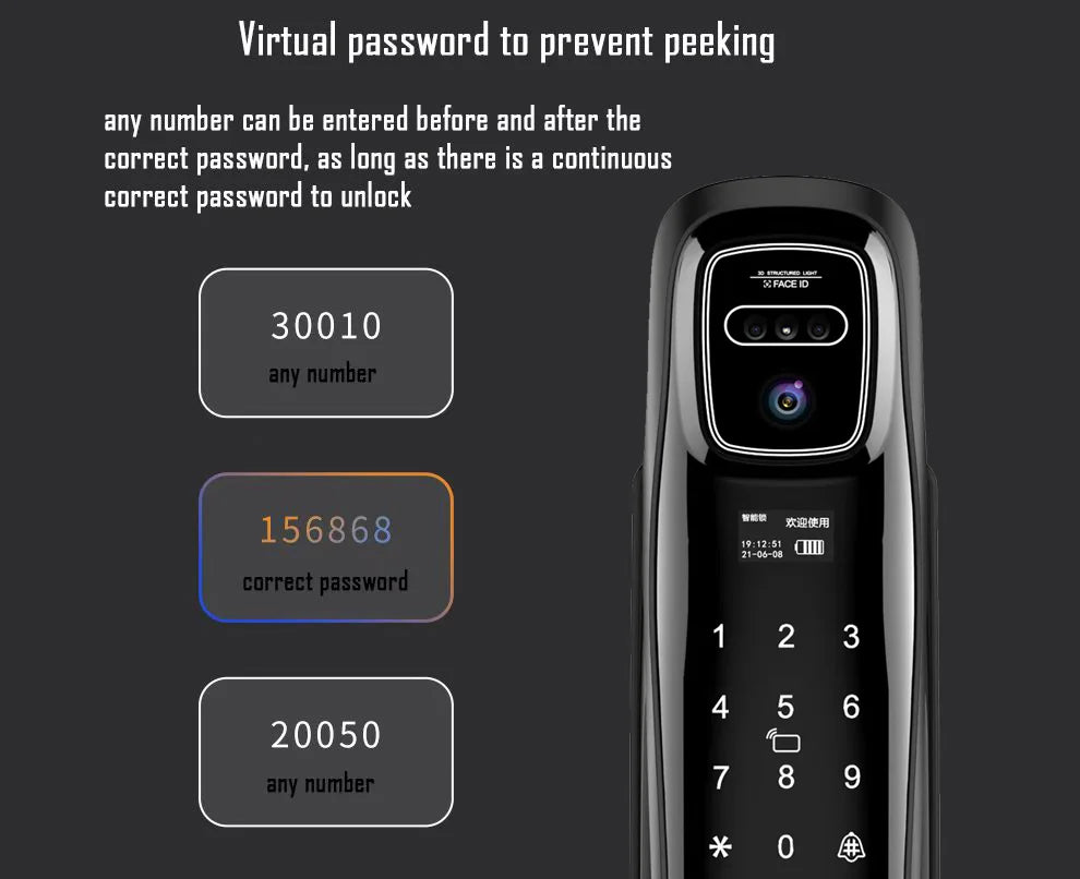 WiFi Tuya APP Face Recognition Smart Door Lock with Camera: