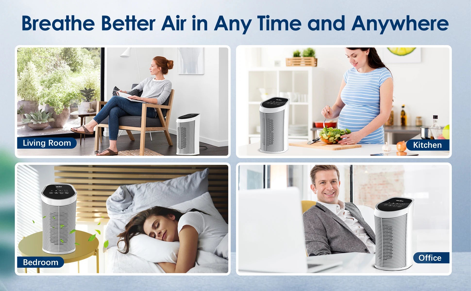 Sejoy Air Purifier – HEPA Filter with Ionizer for Rooms up to 200 sq. ft