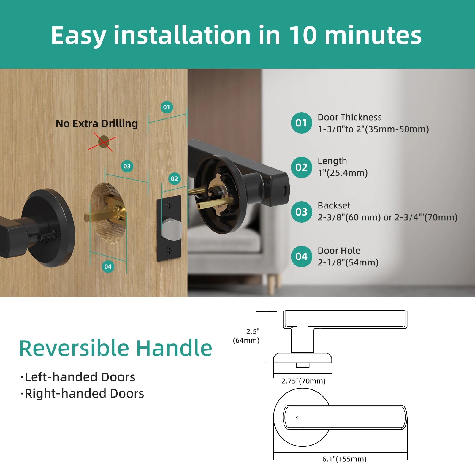 Viladepot Smart Fingerprint Door Lock – Keyless Entry with App & Touchscreen Keypad