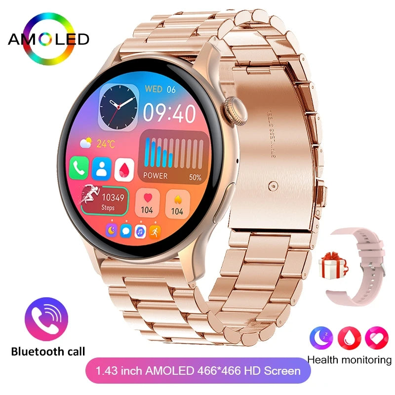 2024 True AMOLED Smartwatch for Women – Always-On Display, Voice Calling & Health Tracker