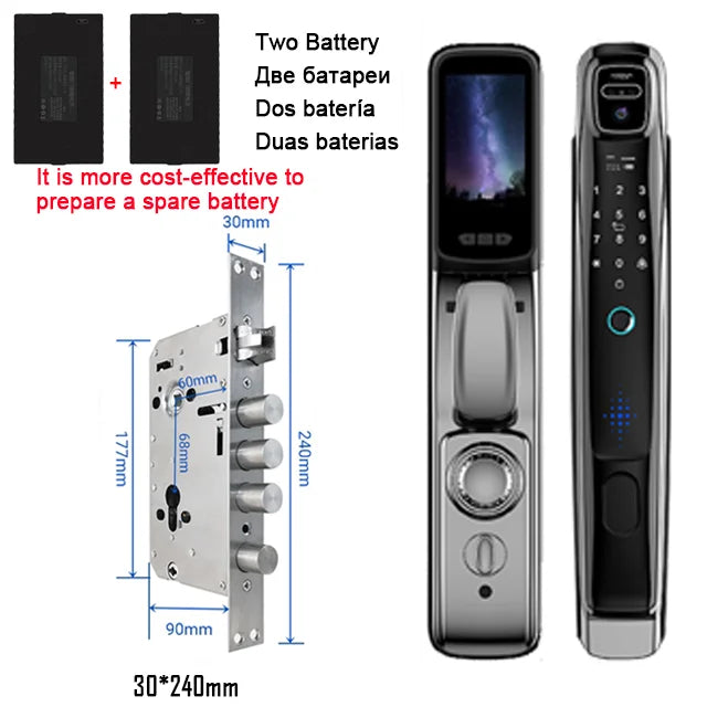 WiFi Tuya APP Face Recognition Smart Door Lock with Camera: