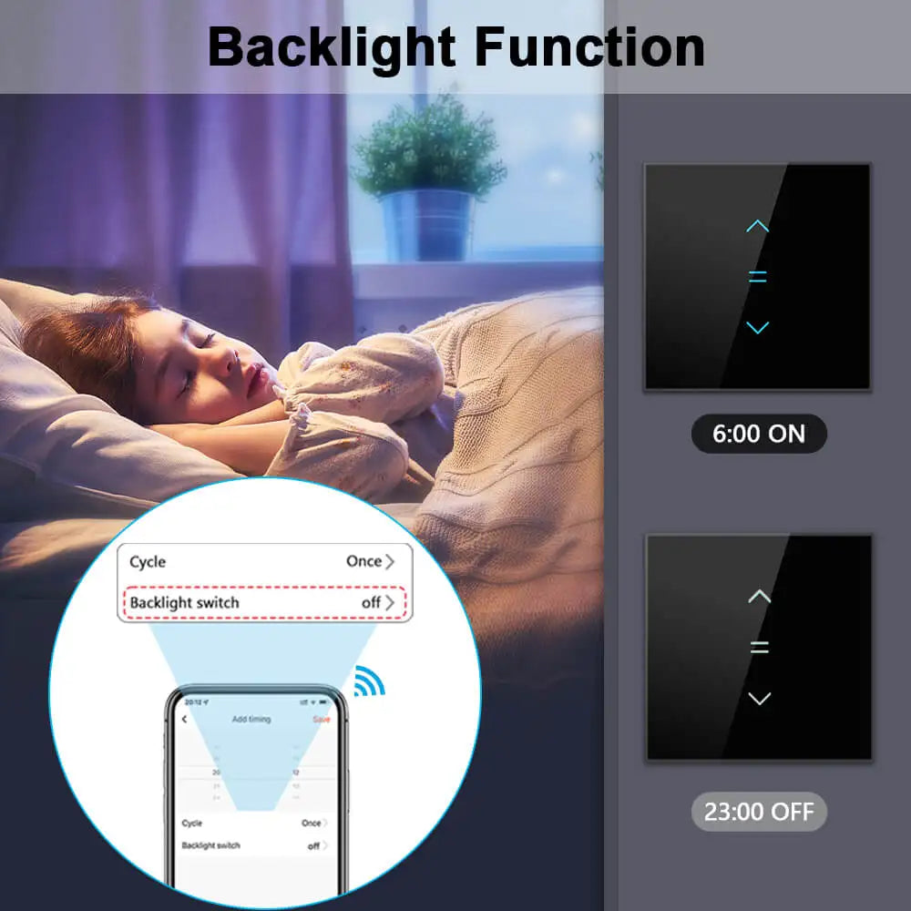 LoraTap Tuya Smart WiFi Curtain & Blinds Switch – Backlight Touch Panel for Roller Shutters