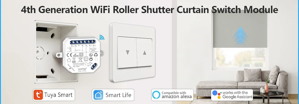 LoraTap Tuya Smart WiFi Curtain & Blinds Switch – Backlight Touch Panel for Roller Shutters