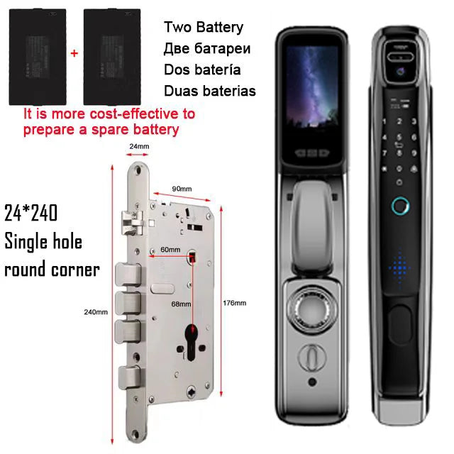 WiFi Tuya APP Face Recognition Smart Door Lock with Camera: