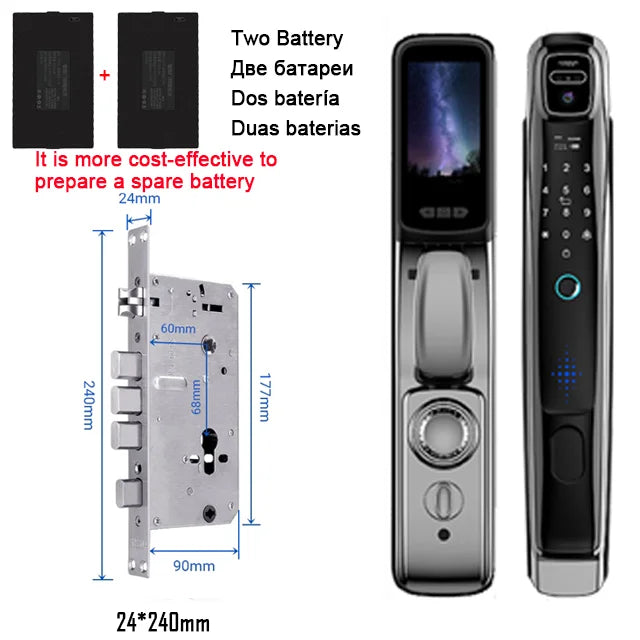WiFi Tuya APP Face Recognition Smart Door Lock with Camera: