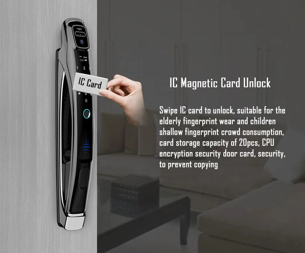 WiFi Tuya APP Face Recognition Smart Door Lock with Camera: