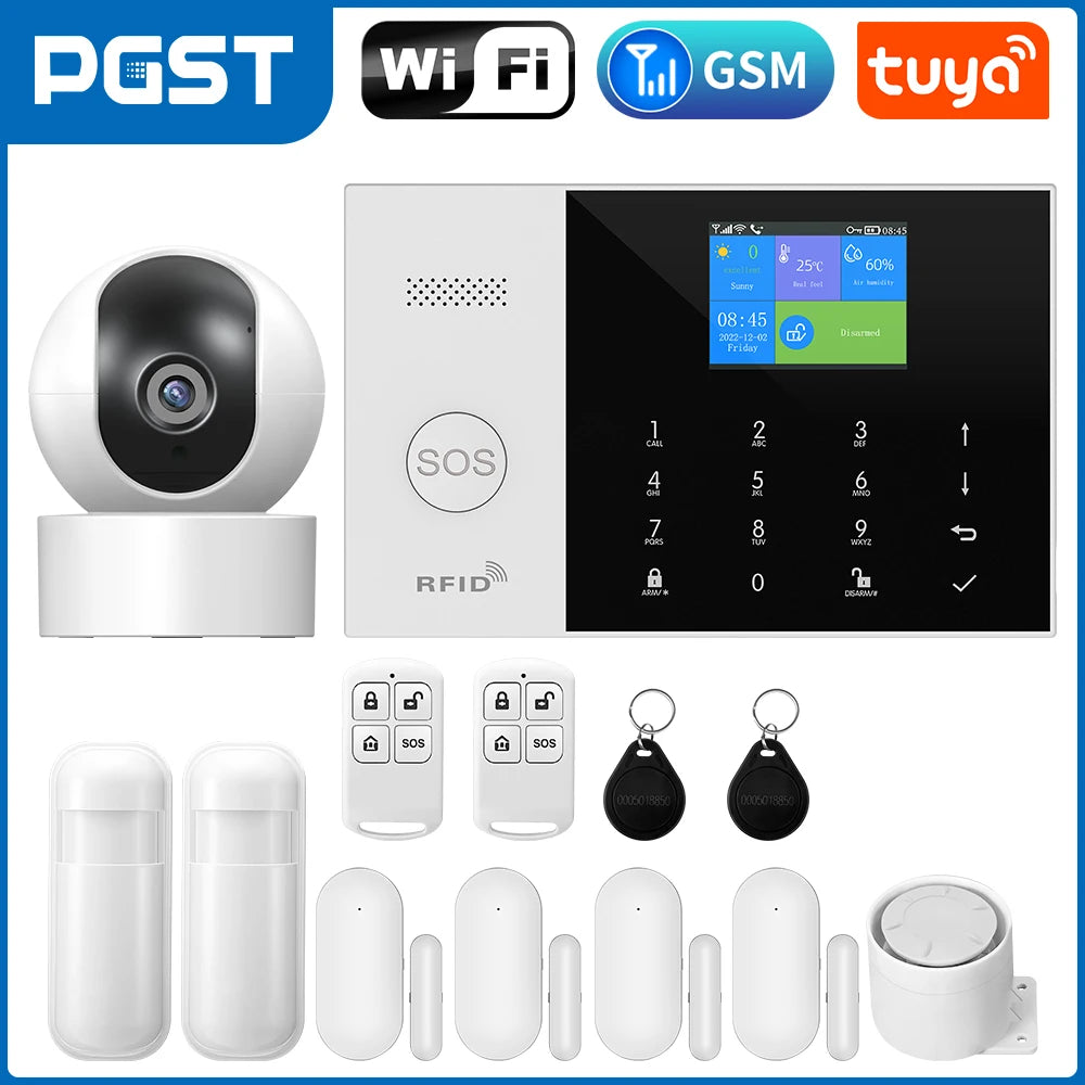 PGST Tuya Smart GSM & WiFi Home Alarm System โ Wireless Security with App & Voice Control