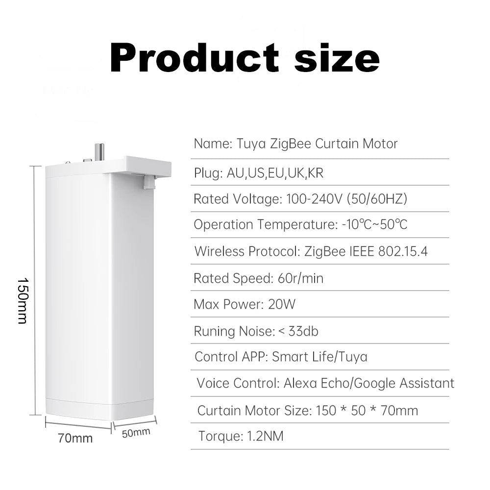Tuya 155MM 4rd Smart Zigbee/WiFi Electric Curtain Shutter Motor – Silent Operation with App & Voice Control