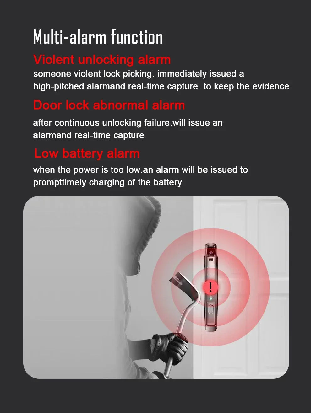 WiFi Tuya APP Face Recognition Smart Door Lock with Camera: