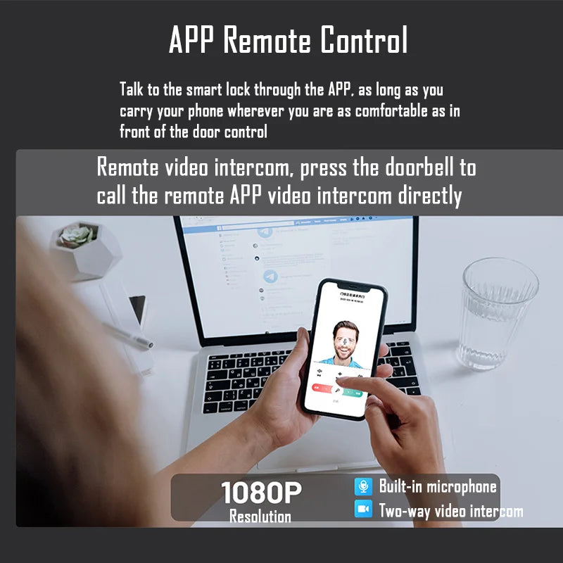 WiFi Tuya APP Face Recognition Smart Door Lock with Camera: