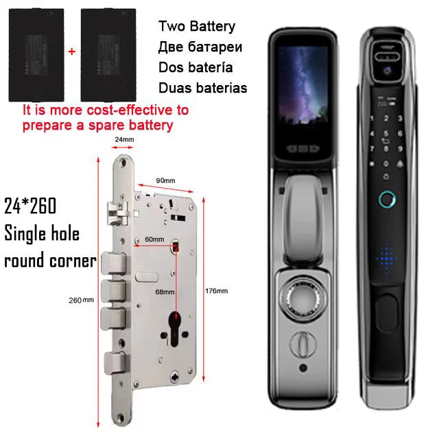WiFi Tuya APP Face Recognition Smart Door Lock with Camera: