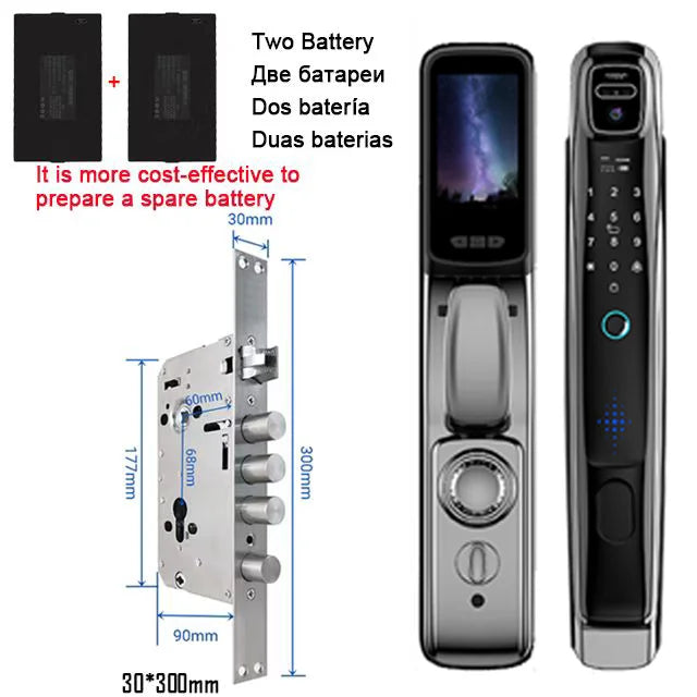 WiFi Tuya APP Face Recognition Smart Door Lock with Camera: