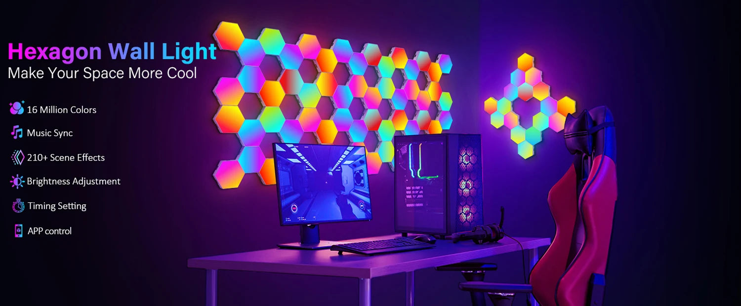 RGB Smart Hexagonal Wall Lamp – Color Changing Ambient Light