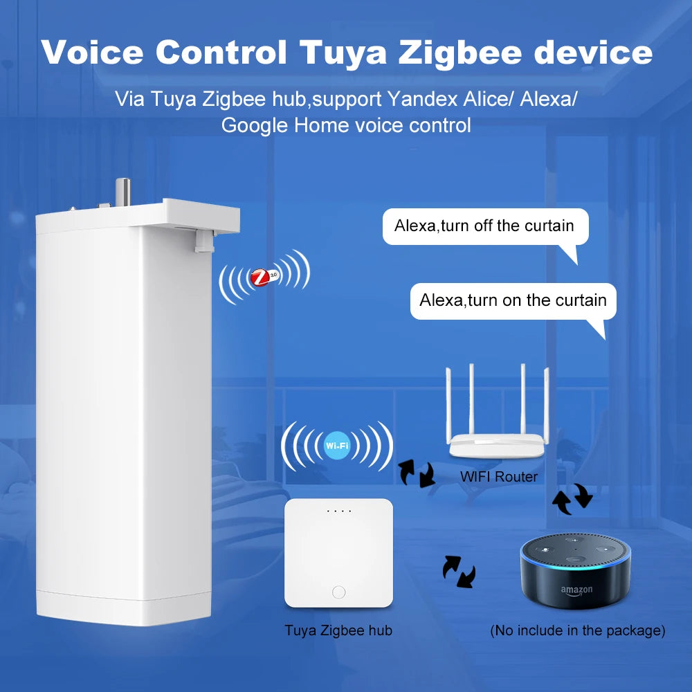 Tuya 155MM 4rd Smart Zigbee/WiFi Electric Curtain Shutter Motor – Silent Operation with App & Voice Control