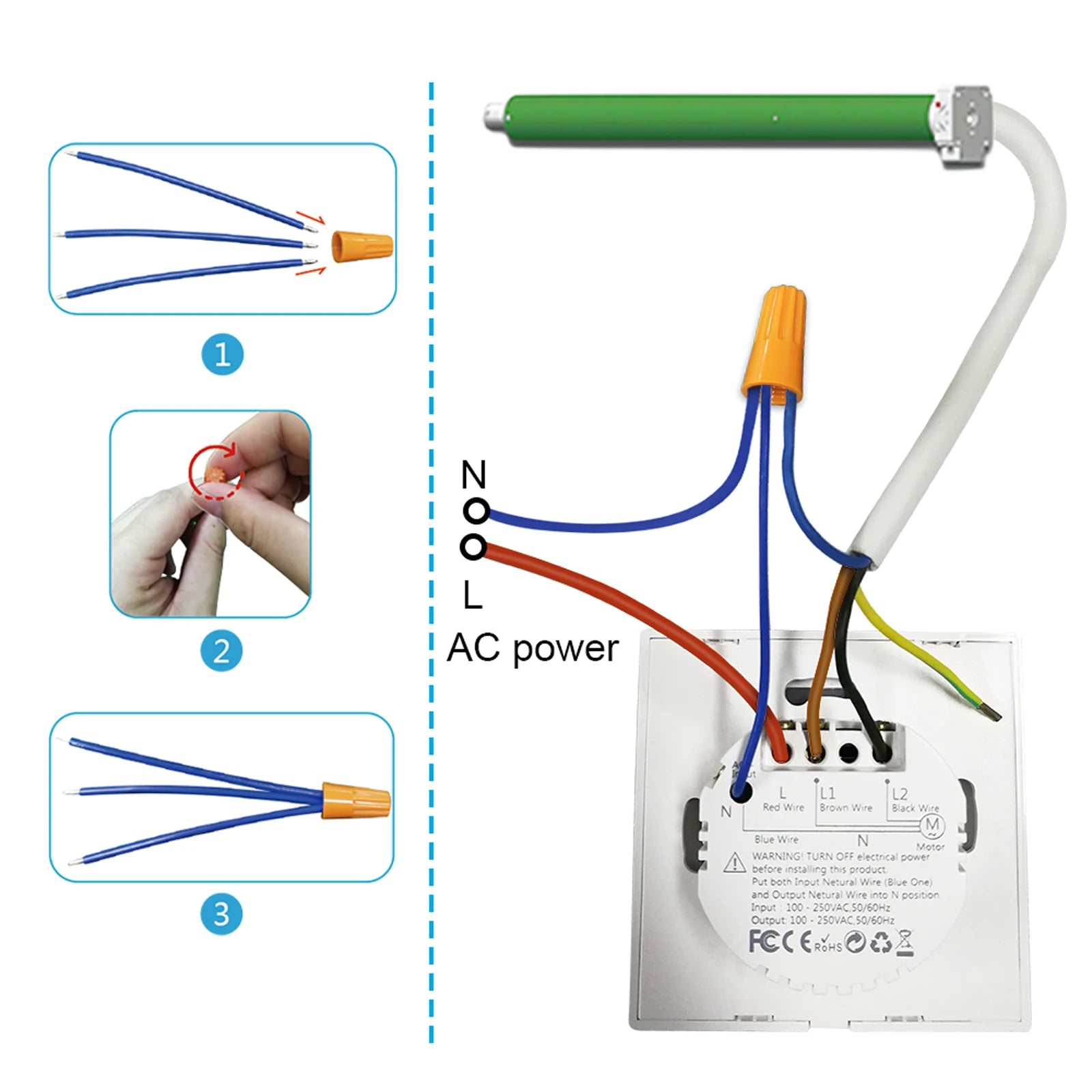 LoraTap Tuya Smart WiFi Curtain & Blinds Switch – Backlight Touch Panel for Roller Shutters