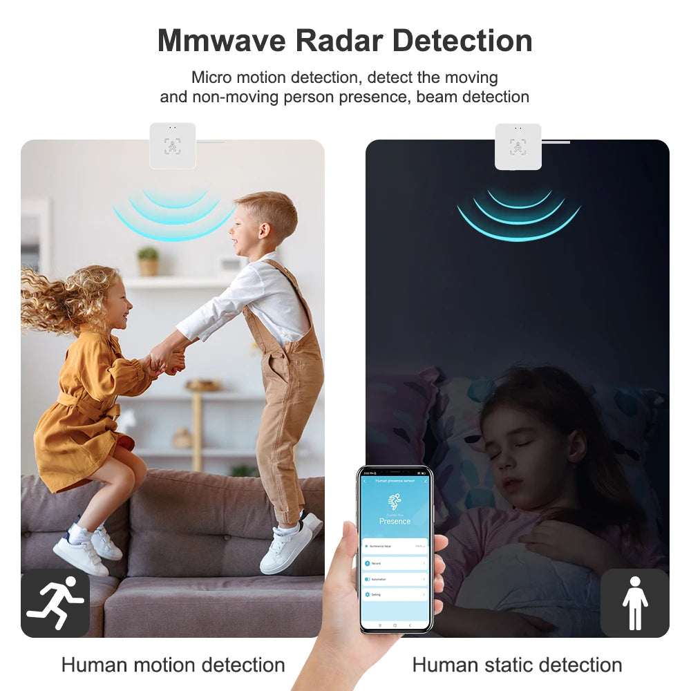 Tuya WiFi/Zigbee Human Presence Detector – Smart mmWave Radar & PIR Motion Sensor (DC5V)