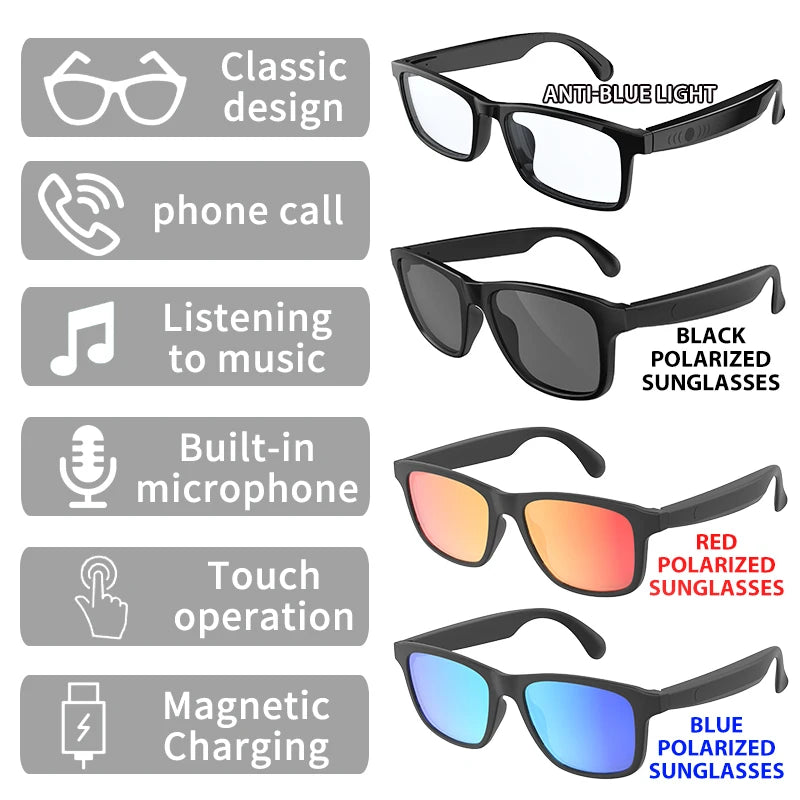 Smart Bluetooth Glasses – Wireless Audio Eyewear with Speaker &amp; Mic